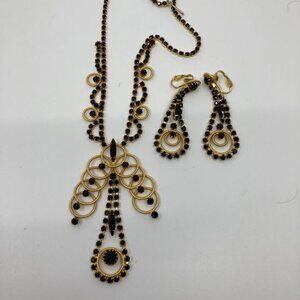 Vtg JULIANA ? art deco rhinestone mourning black crystal gothic steampunk dangle